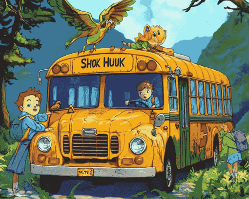 Cartoon School Bus Journey Diamond Painting