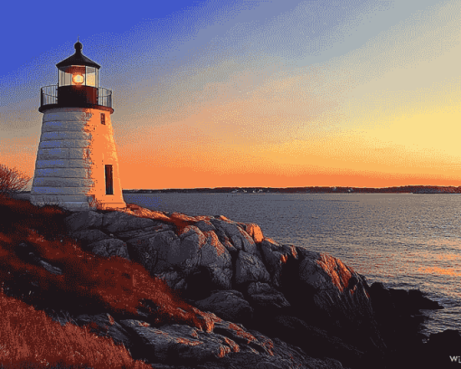 Castle Hill Lighthouse Seaside Scene Diamond Painting