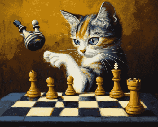 Cat Chess Masterpiece Diamond Painting