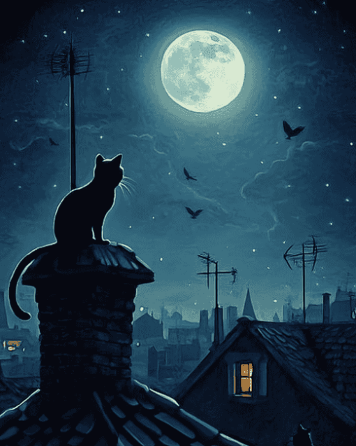 Cat Nights on Roofs Diamond Painting