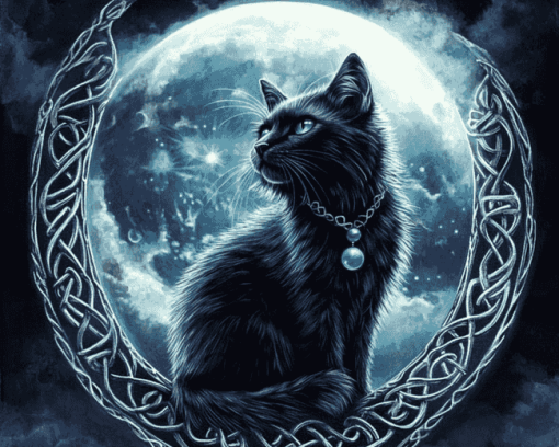 Celtic Black Cat Moon Diamond Painting