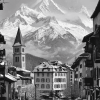 Chamonix Monochrome Towns Diamond Painting