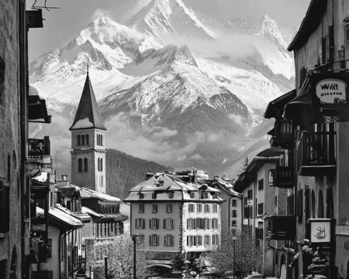 Chamonix Monochrome Towns Diamond Painting