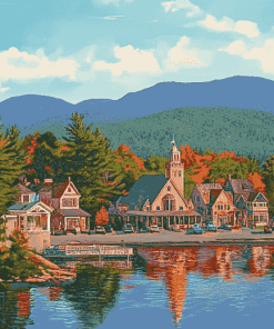 Charming Lake Placid Buildings Diamond Painting