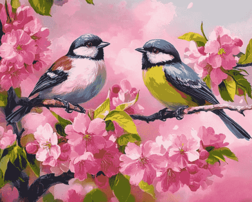 Cherry Blossom with Birds Diamond Painting