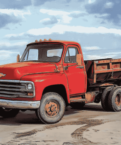 Chevrolet Red Engine Truck Diamond Painting