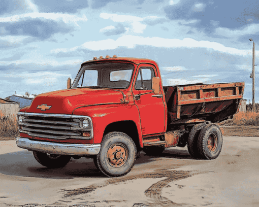 Chevrolet Red Engine Truck Diamond Painting