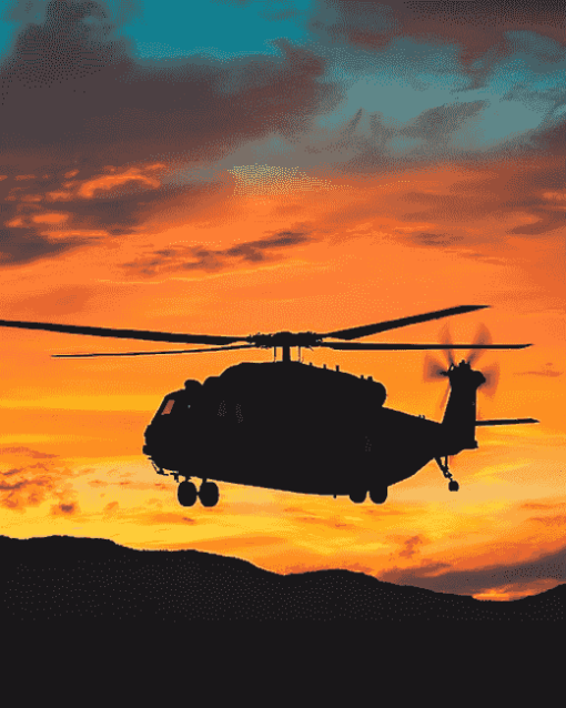 Chinook Aircraft Sunset Diamond Painting