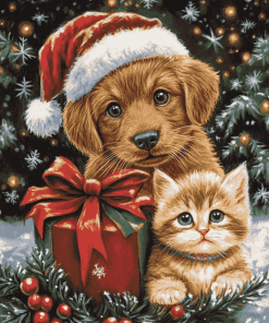 Christmas Cat and Dog Diamond Painting