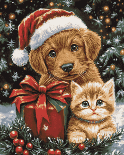 Christmas Cat and Dog Diamond Painting