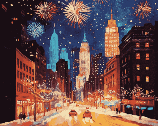 Christmas City Fireworks Diamond Painting