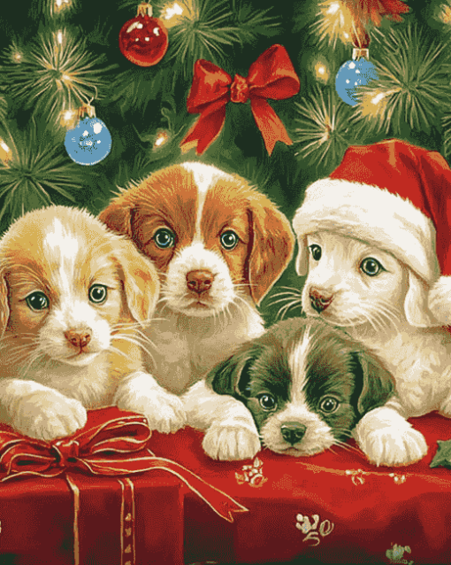 Christmas Kittens and Puppies Diamond Painting