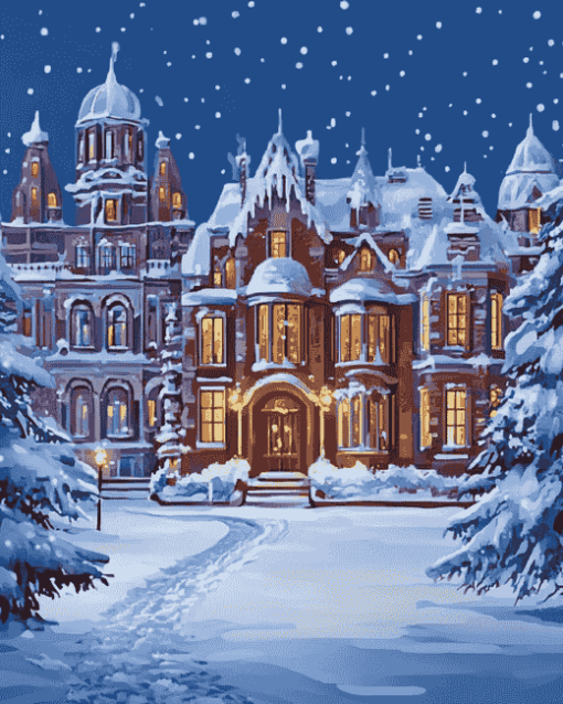 Christmas Night with Snowy Homes Diamond Painting