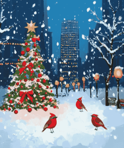 Christmas Robin Winter Scene Diamond Painting