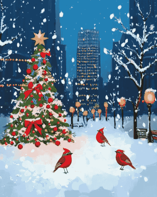 Christmas Robin Winter Scene Diamond Painting