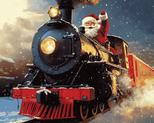 Christmas Santa Train Diamond Painting