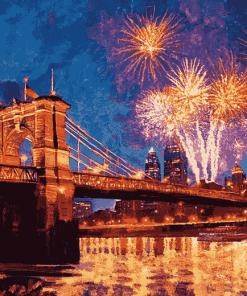 Cincinnati Roebling Fireworks View Diamond Painting