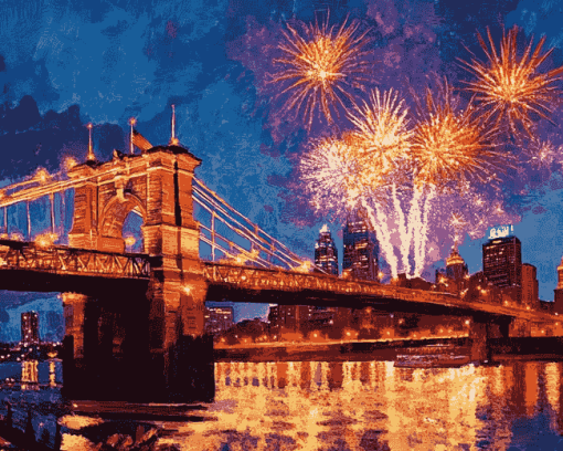 Cincinnati Roebling Fireworks View Diamond Painting