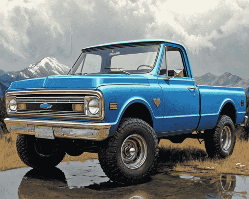 Classic Blue 1968 Chevrolet Truck Diamond Painting