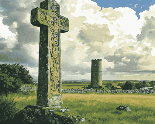 Clonmacnoise Cross Scenic Views Diamond Painting