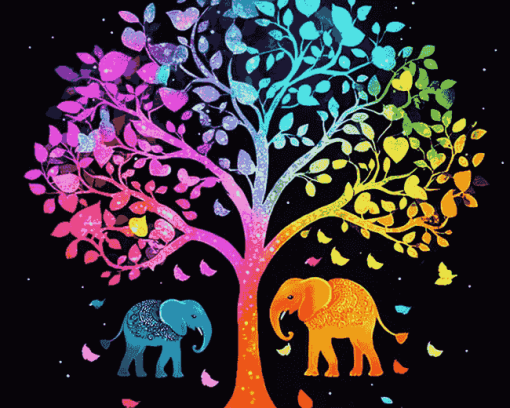 Colorful Elephant Tree Diamond Painting