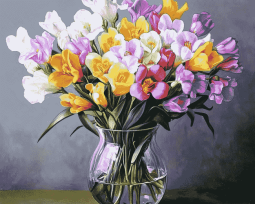 Colorful Freesias Bouquet Diamond Painting