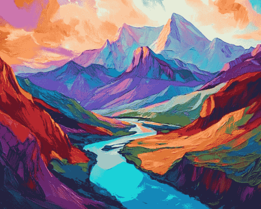 Colorful Mountain Landscape Diamond Painting