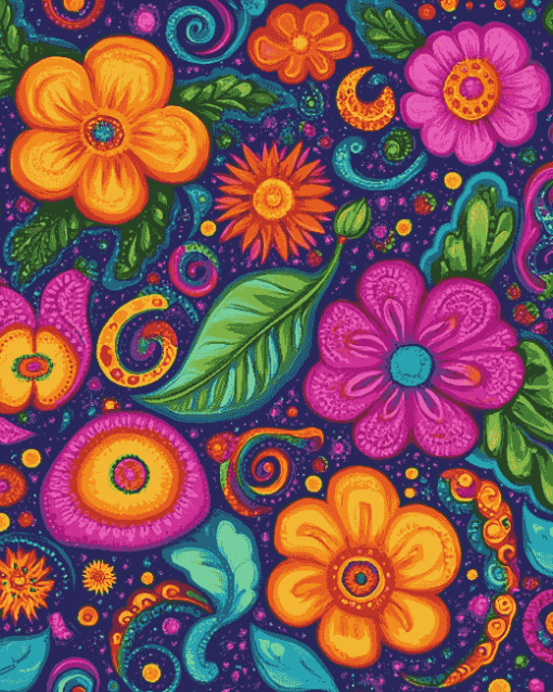 Colorful Paisley Blossoms Diamond Painting