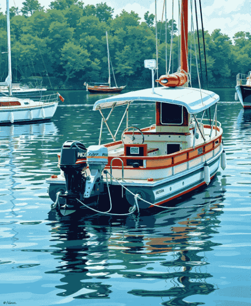 Colorful Pontoon Sailboats Diamond Painting