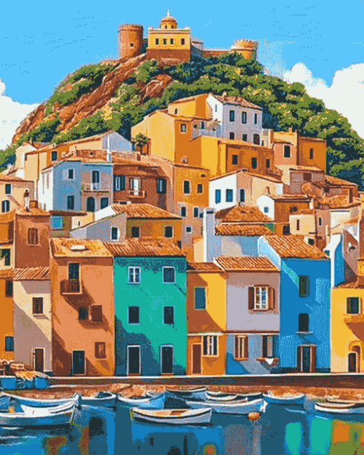 Colorful Sardinian Cityscape Diamond Painting