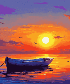 Colorful Sunset Boat Seascape Diamond Painting