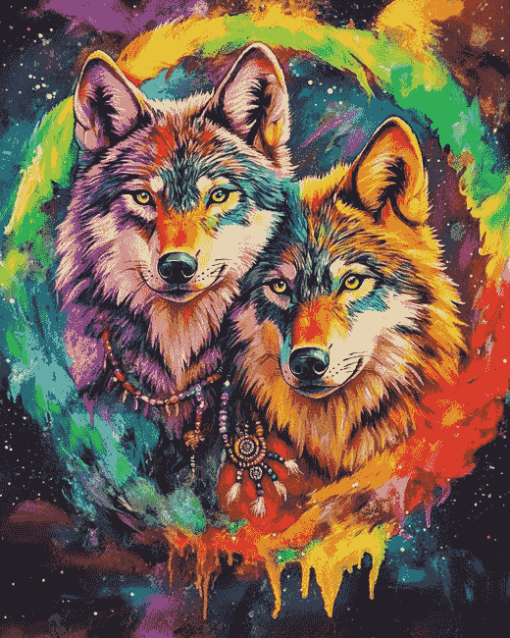 Colorful Wolves of the Wild Diamond Painting