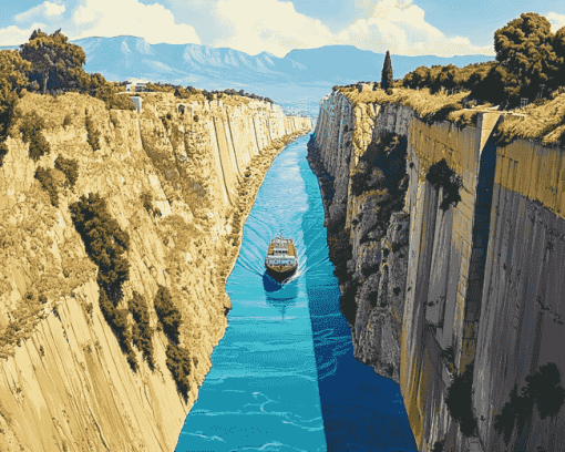 Corinth Canal Greece Landscape Diamond Painting