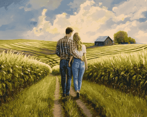 Countryside Romance in Farm Fields Diamond Painting