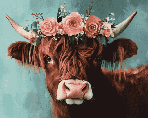 Cow Floral Crown Diamond Painting