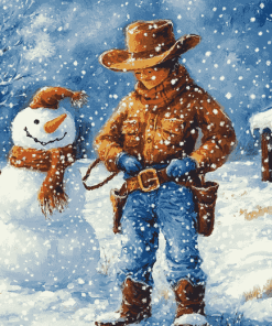 Cowboy Snowman Winter Wonderland Diamond Painting