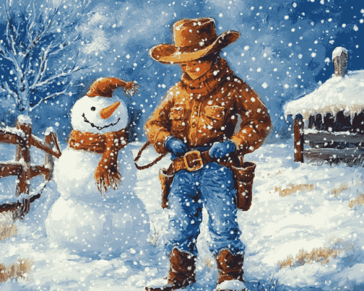 Cowboy Snowman Winter Wonderland Diamond Painting