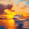 Cruise Ship Sunset Seascape Diamond Painting