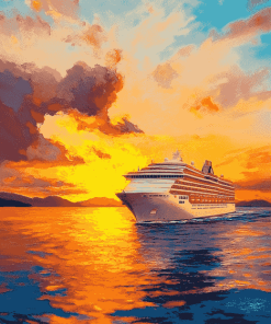 Cruise Ship Sunset Seascape Diamond Painting