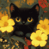 Cute Black Kitties with Flowers Diamond Painting