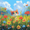 Cute Floral Cat Diamond Painting