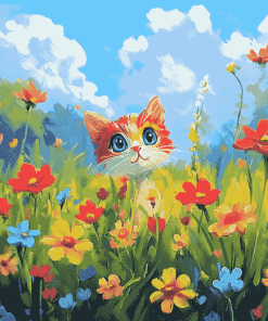 Cute Floral Cat Diamond Painting