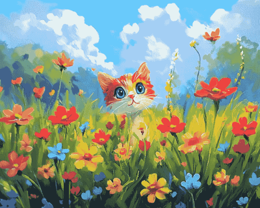 Cute Floral Cat Diamond Painting