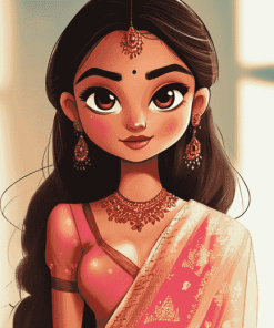 Cute Indian Girl Cartoon Diamond Painting