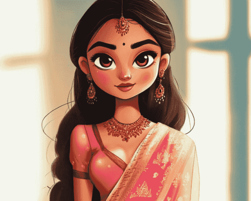 Cute Indian Girl Cartoon Diamond Painting