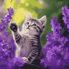 Cute Kitten with Purple Blooms Diamond Painting