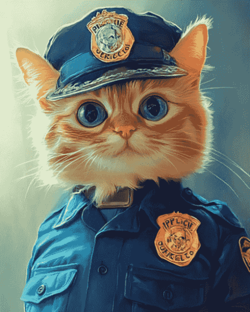 Cute Kitty Police Outfit Diamond Painting