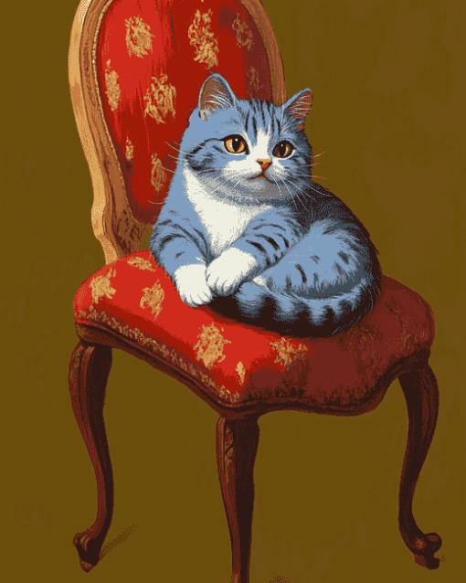 Cute Kitty on Chair Diamond Painting