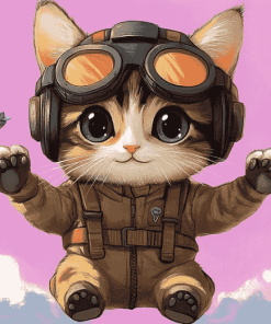 Cute Pilot Kitty Diamond Painting