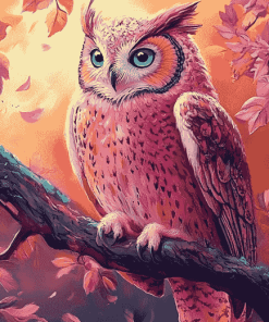 Cute Pink Bird Owl Diamond Painting